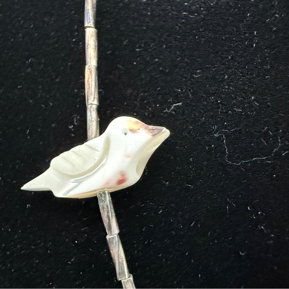 Vintage Native American Mother of Pearl Heishi Bird and Liquid Silver Necklace - Picture 16 of 16